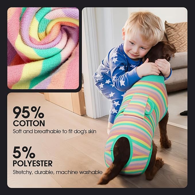 FUAMEY Recovery Suit for Dogs After Surgery,Soft Breathable Dog Bodysuit E-Collar & Cone Alternative Surgical Suit,Male Female Dog Neuter Spay Suits Anti Licking Wounds Onesie Mint Green Stripes L