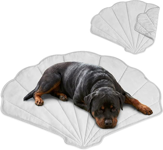 PetAmi Dog Cooling Mat, Sea Shell Shape, Reversible Cooling Nylon Blanket Soft Fleece Pet Pad for Dogs Cats, Summer All Season Use Q-Max>0.3, Large 51x59 in, Light Grey