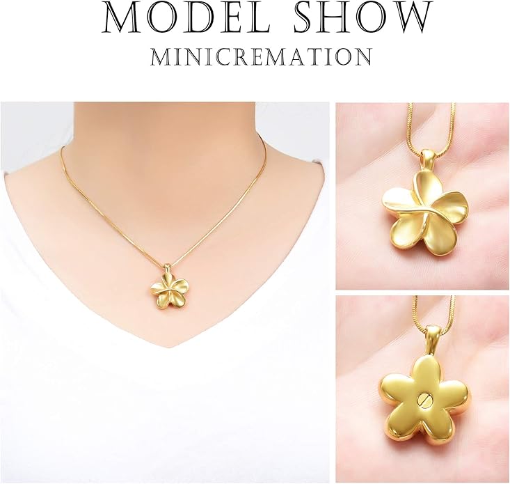 Flower Cremation Ashes Jewelry Cremation Necklace Memorial Locket for Ashes Keepsake Urn Pendants for Women/Men