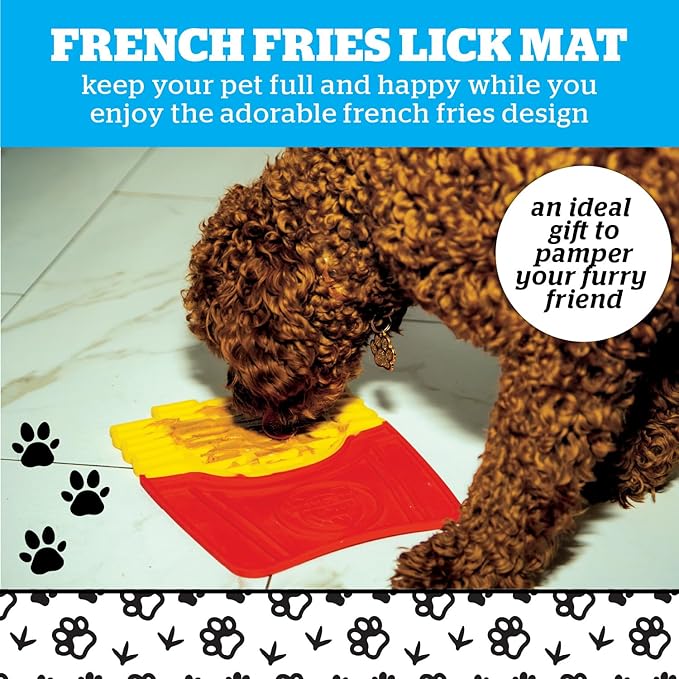 BigMouth French Fries Lick Mat Silicone Dog Lick Pad for Anxiety Relief and Slow Feeding, Dishwasher Safe Enrichment Mat for Dogs Puppies and Cats