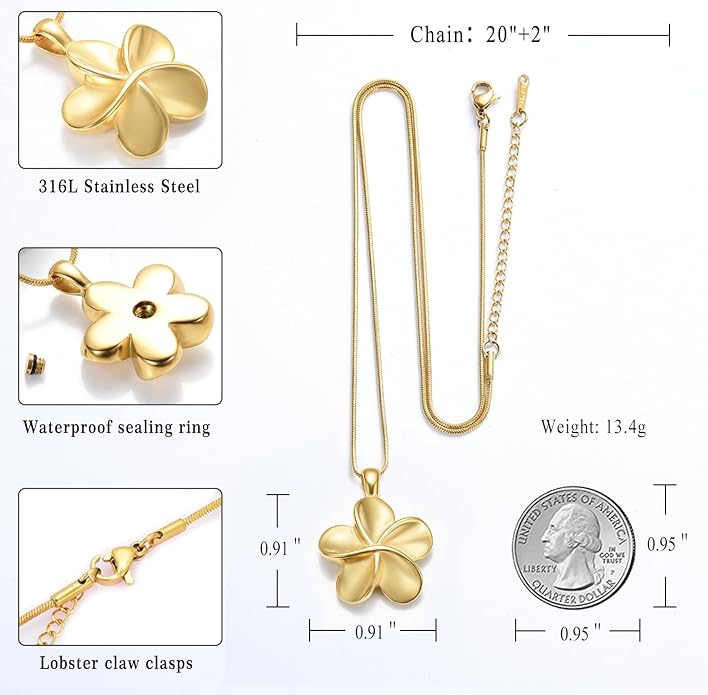 Flower Cremation Ashes Jewelry Cremation Necklace Memorial Locket for Ashes Keepsake Urn Pendants for Women/Men