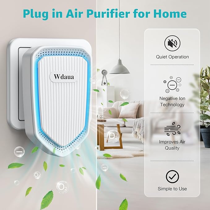 Plug In Air Ionizers 4 Pack Air Purifier Negative Ion Air Purifiers Ionizer for Home, Bedroom, Office, Basement Kitchen Air Freshener Odor Reducer Pets Smoke Smell (4, White) (4, White)