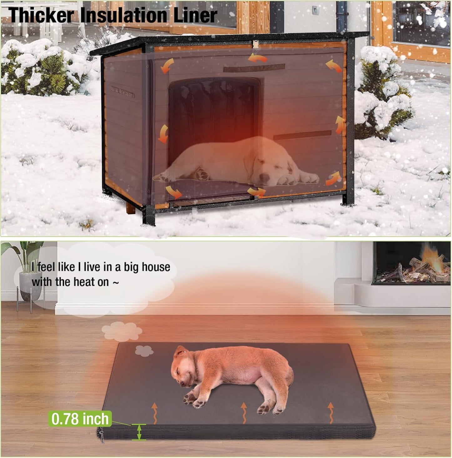 GUTINNEEN Large Insulated Dog House for Winter Outdoor Dog Kennel with Anti-Chewing Metal Frame for Medium to Large Dogs, Brown Color