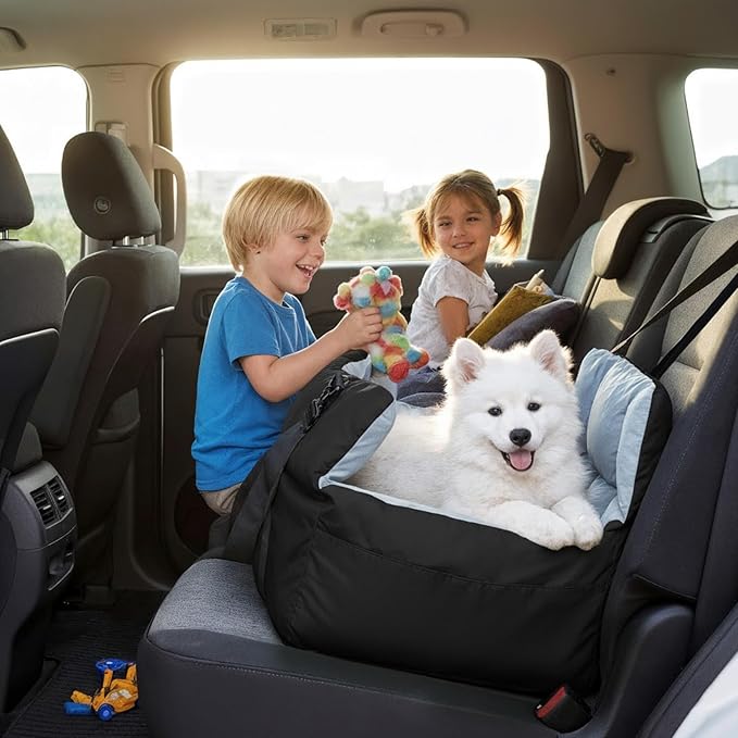 Dog Car Seat for Small Dogs: Puppy Car Seats Bed Waterproof with Safety Leash - Pet Carseat Doggy Carrier with Storage Pockets,Washable,Black