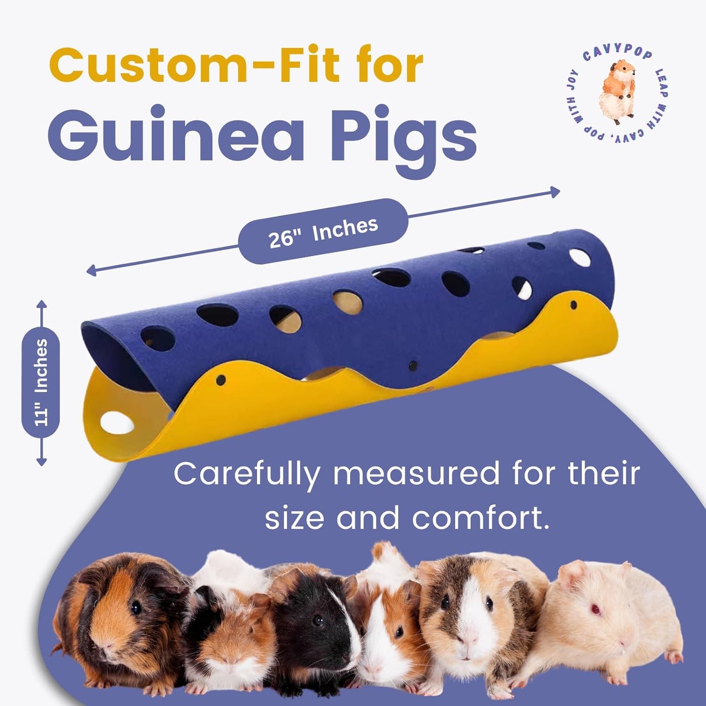 Guinea Pig Tunnel Foldable Fleece Hideout Tube with Cheese-Hole Design Soft Cozy Hideaway for Guinea Pig Cage Corner Indoor Play and Napping-Blue
