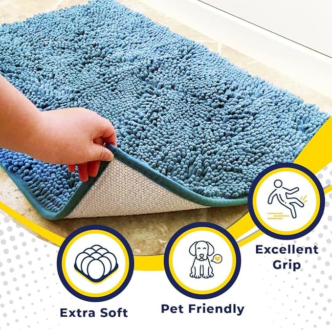 Muddy Mat® | Super Absorbent Door Mat Indoor, Microfiber Quick Dry Chenille Entryway Rug, Non-Slip Front Door Mat, Indoor Mats for Entryway, Machine Washable Pet Rug, Sky Blue 24"x60"