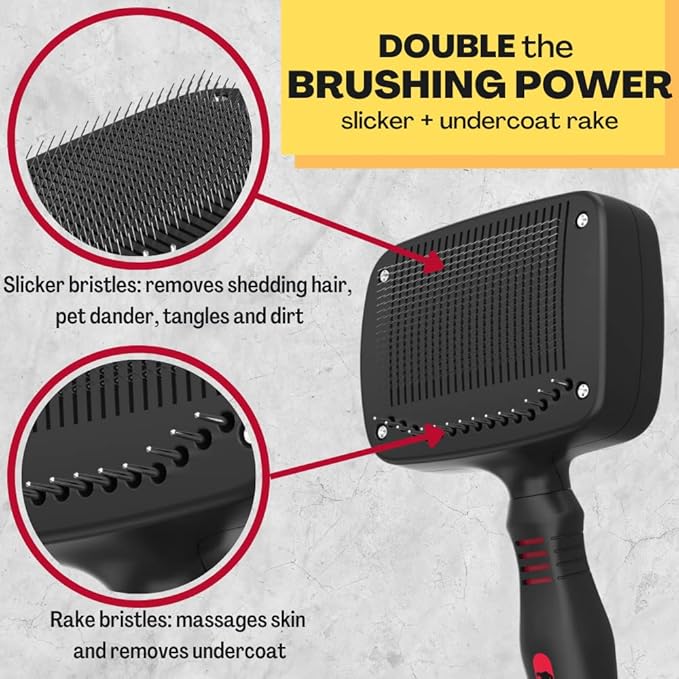 Self-Cleaning Dog Slicker Brush & Undercoat Rake – Professional Deshedding Tool for Medium & Long Hair, Double-Coated Dogs