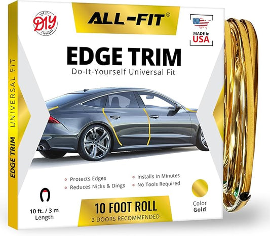 All-Fit Automotive Car Door Edge Protector – Universal DIY Edge Trim to Prevent Scratches & Dings – Flexible Adhesive Molding Trim for Cars, Trucks & SUVs (10 Ft - Gold)