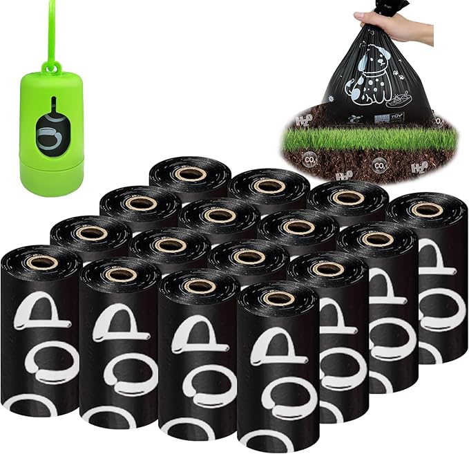 Compostable Dog Poop Bags，240 Count - 100% Leakproof & Biodegradable Dog Bags for Poop，Includes Free Dog Poop Bag Holder & Clip