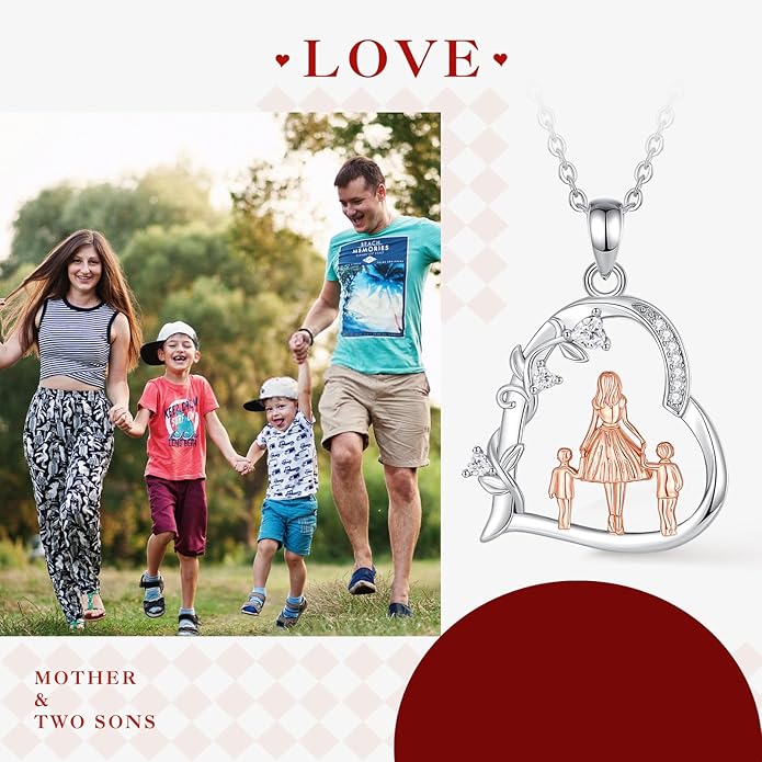 EUDORA Sterling Silver Mother Daughter Necklace for Women, Mama Son Daughter Necklace Pendant for Mom and Daughter,Mom Jewelry from Daughter Mother's Day Gift for Mother Daughter Aunt Grandma