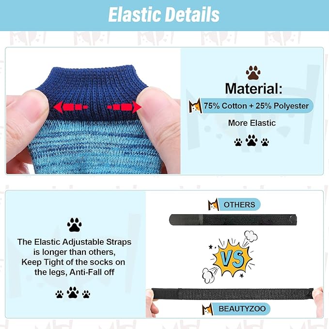 BEAUTYZOO Anti Slip Dog Socks for Small Medium Large Dogs with Grips Straps on Hardwood Floor Protection Wear, Traction Control 3 Pairs Double Side Paw Protector to Prevent Licking for Girl or Boy
