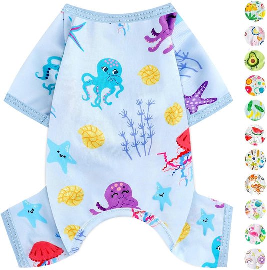 Dog Pajamas Pjs Dog Clothes for Small Dogs Girl - Boy - Medium Size Dogs, Soft Stretchy Puppy Clothes Doggie Onesies Cat Pet Jammies Outfit for Chihuahua Yorkie(Octopus Blue, Small)