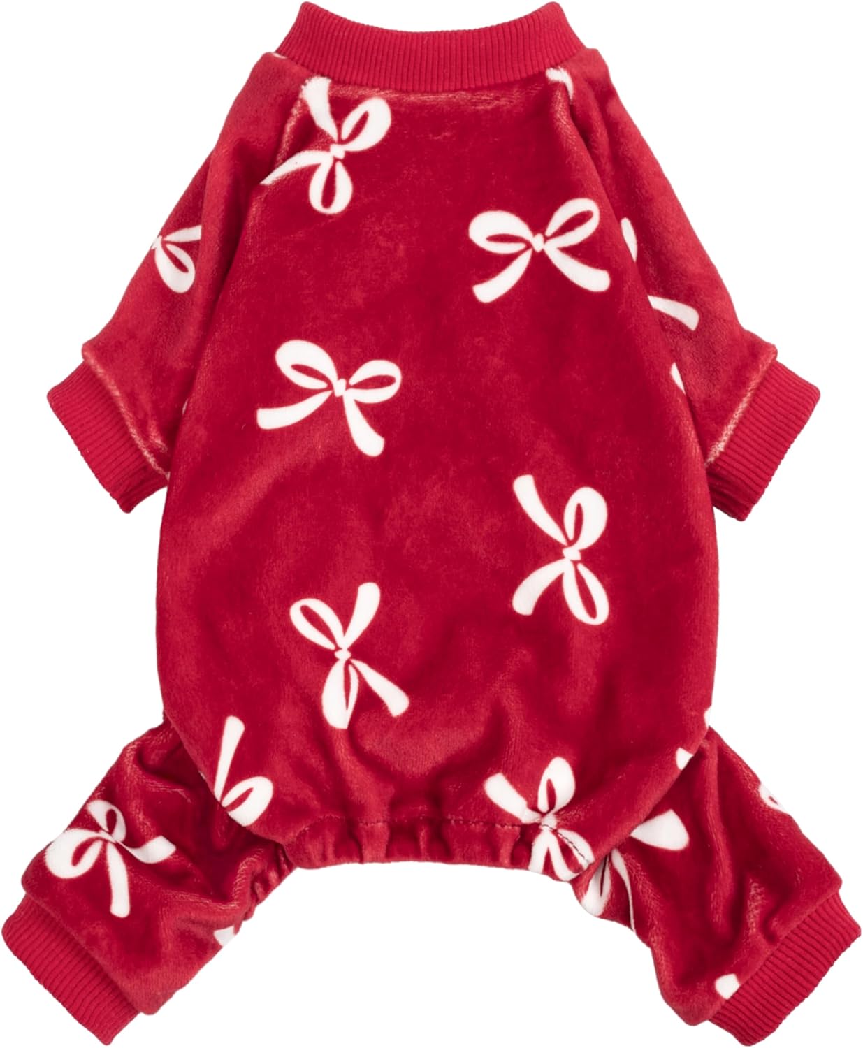Fitwarm Bowknot Dog Pajamas, Warm Clothes for Small Dogs Girl, Fleece Pet Onesie with Feet, Burgundy Red, White, Large