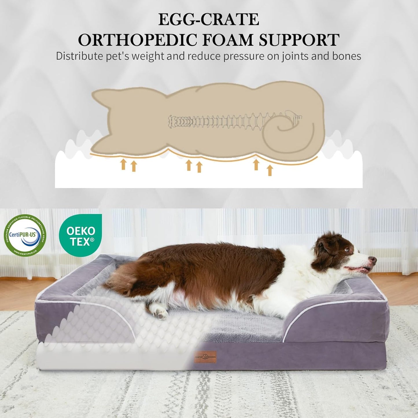 Comfort Expression Small Dog Beds Waterproof Cat Beds Orthopedic Foam Sofa Beds for Small Dogs Comfy Pet Bed with Washable Removable Cover & Non-Slip Bottom(XX-Small,Purple)