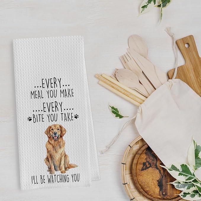 Golden Retriever Dish Towels Set - Waffle Weave Kitchen Hand Tea Towels for Bathroom, Decorative Gifts (1624 Inches, Set of 2)