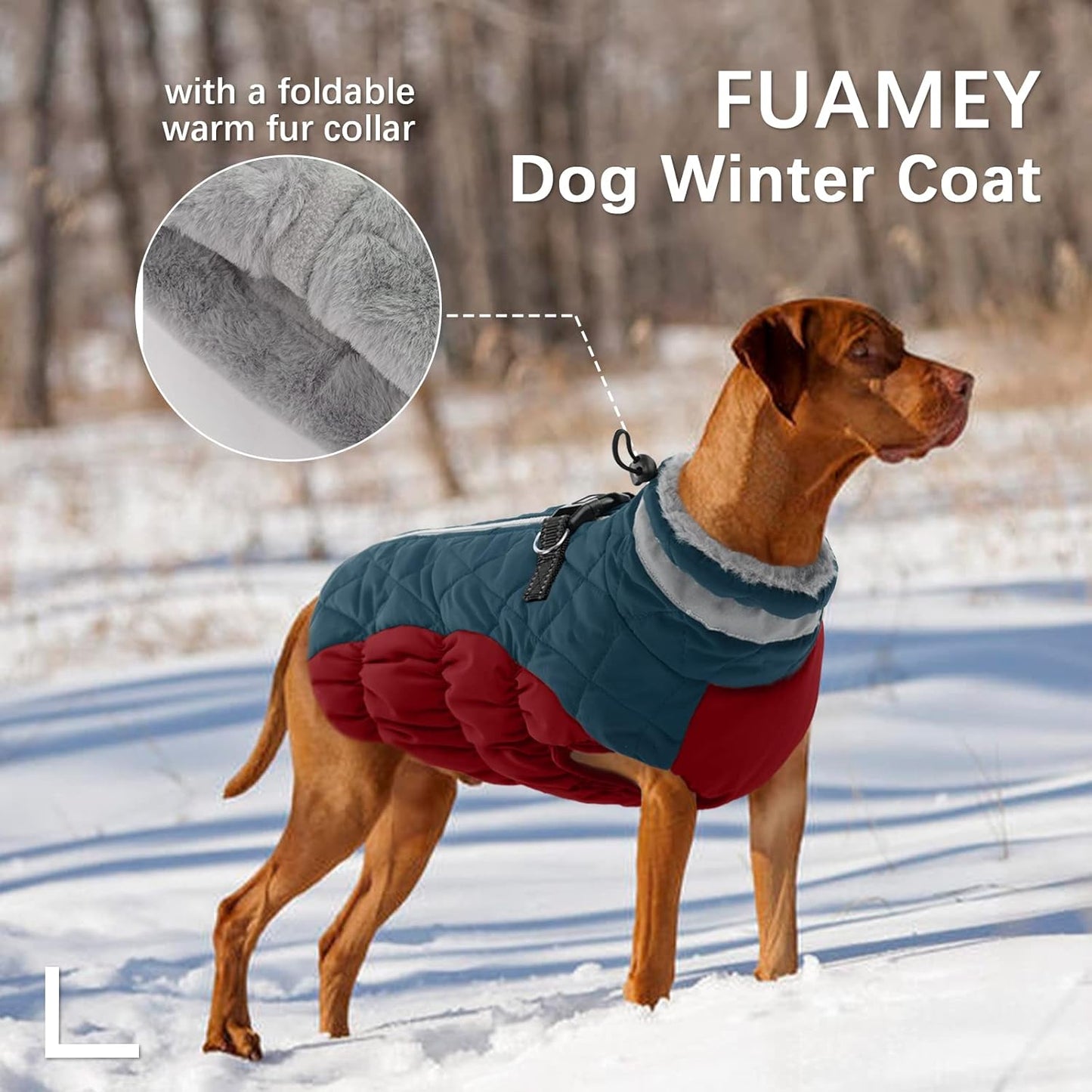 FUAMEY Dog Coat for Large Dogs,Waterproof Dog Winter Jacket with Harness Built in Puppy Cold Weather Coats Reflective Pet Vest with Zipper Warm Fleece Dogs Snowsuit Windproof Dark Blue XXL
