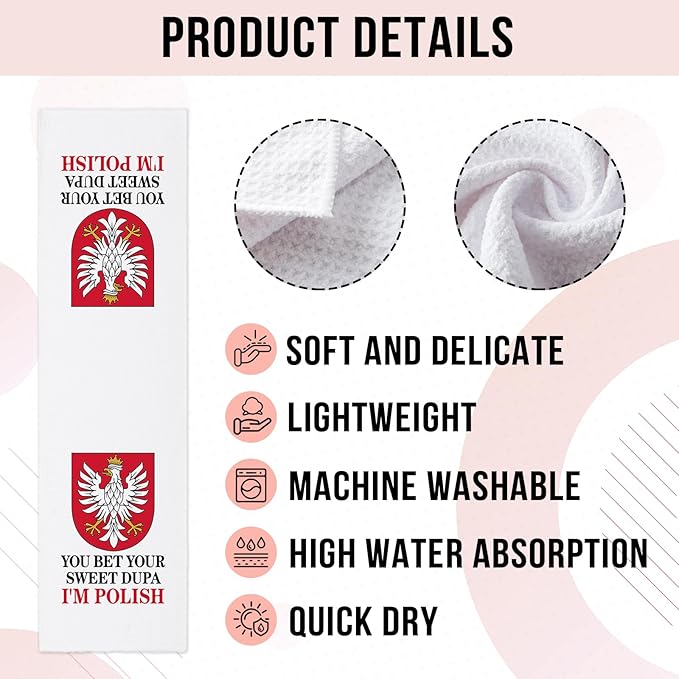 Funny Saying Kitchen Towels, You Bet Your Sweet Dupa I'm Polish Dishcloths, Polish Gifts for Women Men, Poland Flag Decorative Tea Towels, Sweet Housewarming Gifts for Hostess Friend Bestie