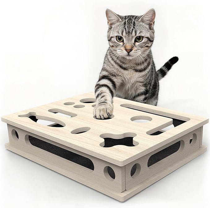 Cat Scratch Puzzle Enrichment Box, Interactive Cat Nail File Box with Sandpaper Liner for Cat Claw Care, Cat Scratch Puzzle Box - Stress Free Alternative to Clippers & Grinders for Indoor Cats