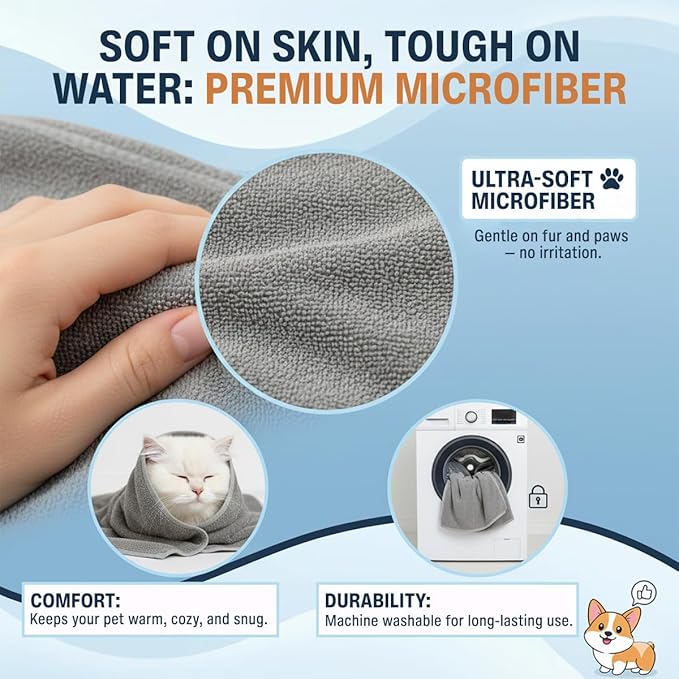 Dog Towel Keeps Your Pet Cozy After Every Use – Microfiber Towels for Drying Dogs & Cats - Quick & Efficient Grooming Gray Towel for Outdoor Play - Gently Dries Your Pet’s Fur 15.7X27.6in l Medium 3PK