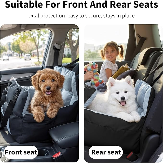 Dog Car Seat for Small Dogs: Puppy Car Seats Bed Waterproof with Safety Leash - Pet Carseat Doggy Carrier with Storage Pockets,Washable,Black