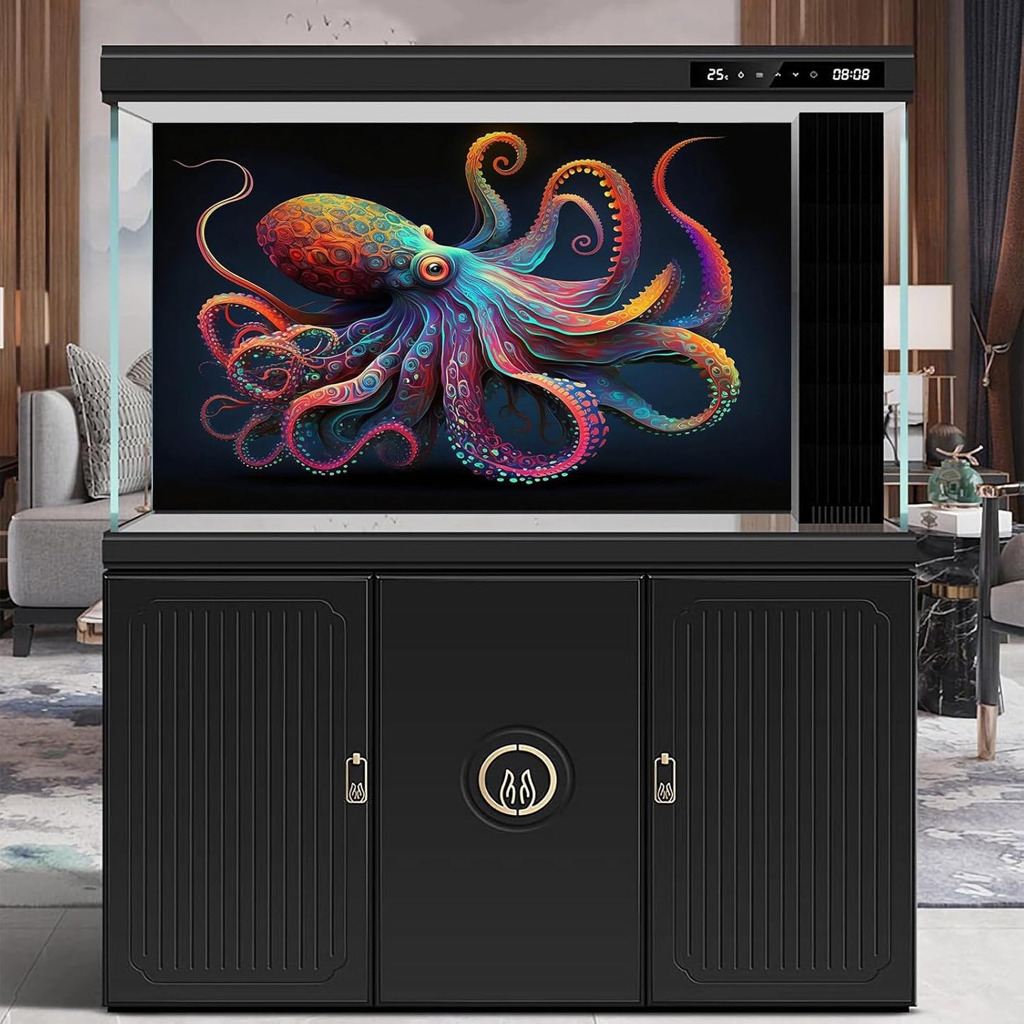 Exquisite Octopus Aquarium Background Abstract Colorful Octopus Terrarium Background Glowing Octopus on Black Background Fish Tank Backdrop Octopus Backdrops Poster Wallpaper Decors Vinyl 72x16in