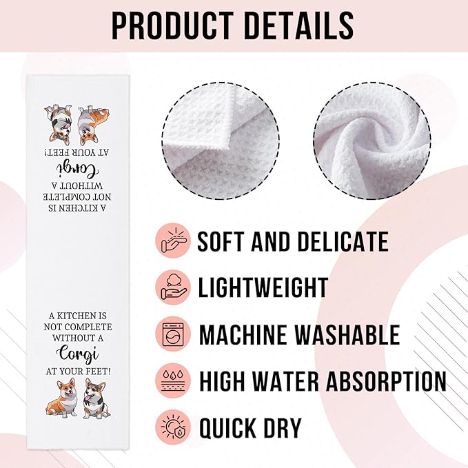 Funny Corgi Kitchen Towels, A Kitchen is Not Complete Without A Corgi Dishcloths, Dog Lovers Gifts for Women, Decorative Hand Towels with Saying, Housewarming Gifts for Hostess Friend Dog Mom