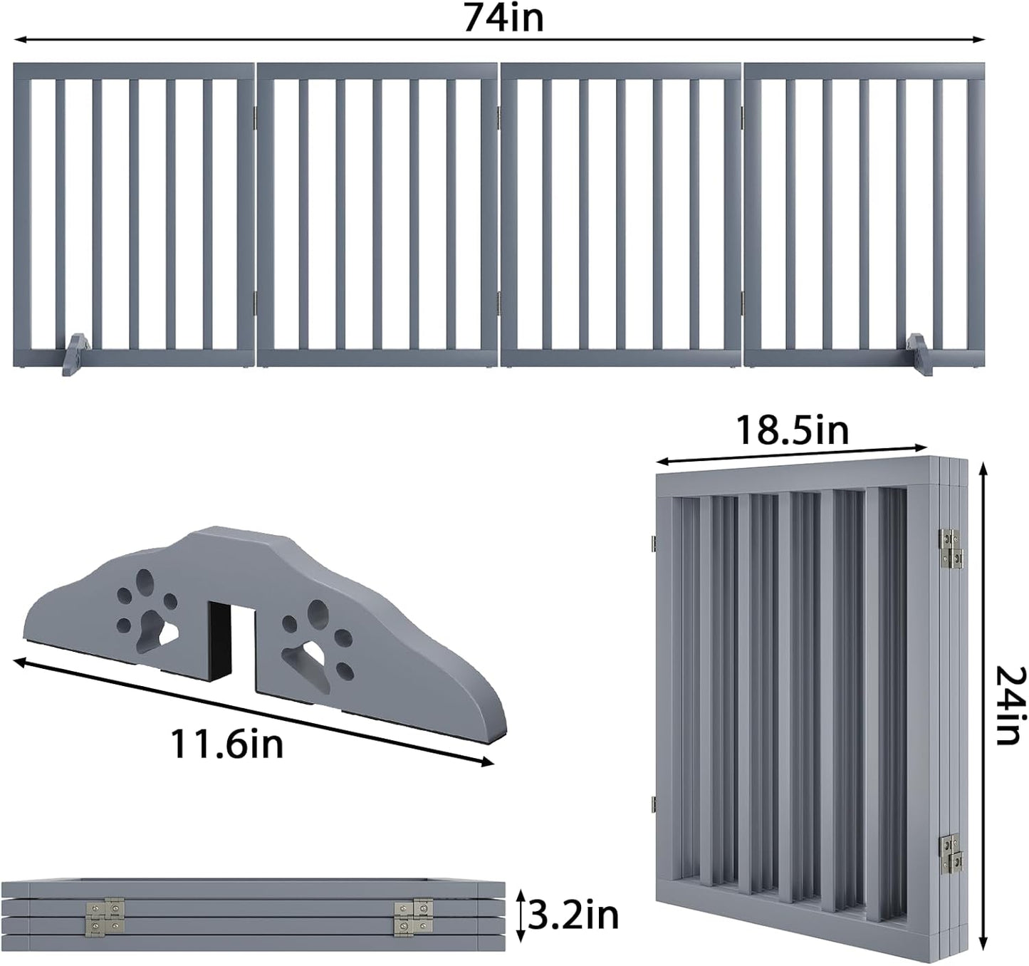 Dog Gates for Doorways 74-Inch Wide Freestanding Pet Gates for Dogs 24-inch Tall Dog Gates Indoor Stair House