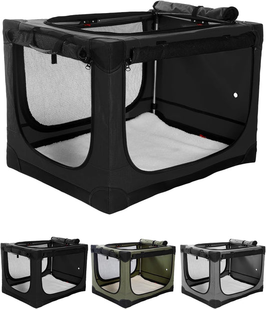 30 Inch Collapsible Travel Dog Crate for Medium Large Dogs, Portable Dog Crate 4-Door Foldable Soft Kennel with Durable Mesh Windows for Indoor & Outdoor Travel, with Storage Bag,Black