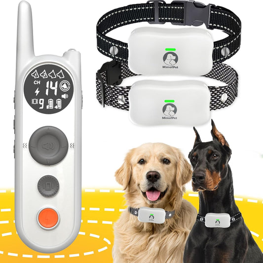 MIMOFPET Wireless Dog Fence for 2 Dogs - Multi-Mode Electric Fence Covers up to 856-Acre,6100 Ft Training Collar Waterproof,Wireless Pet Containment System with 3 Training Modes for Large Medium Dogs