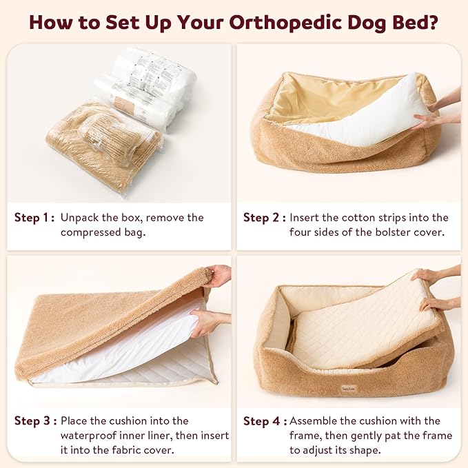 Self-Warming Orthopedic Dog Bed Medium Size Dogs - Memory Foam for Joint Pain & Arthritis, Comfort Pet Bed w/Washable Removable Cover & Waterproof Liner, Dog Couch w/Raised Bolster & Non-Slip Base