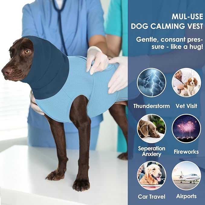 AOFITEE Dog Anxiety Vest, Dog Anxiety Calming Hoodie, Pet Thunder Jacket Calming Shirt for Fireworks, Thunder, Travel, Separation, Noise Block & Ear Protection Recovery