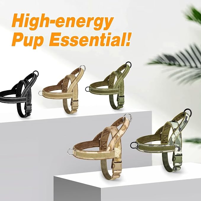 Forestpaw No Pull Dog Harness - Soft Flannel Padded Tactical Dog Vest Harness with Quick Release Buckle, Adjustable Reflective Pet Harness for Small Medium Dogs Walking Training,Green S