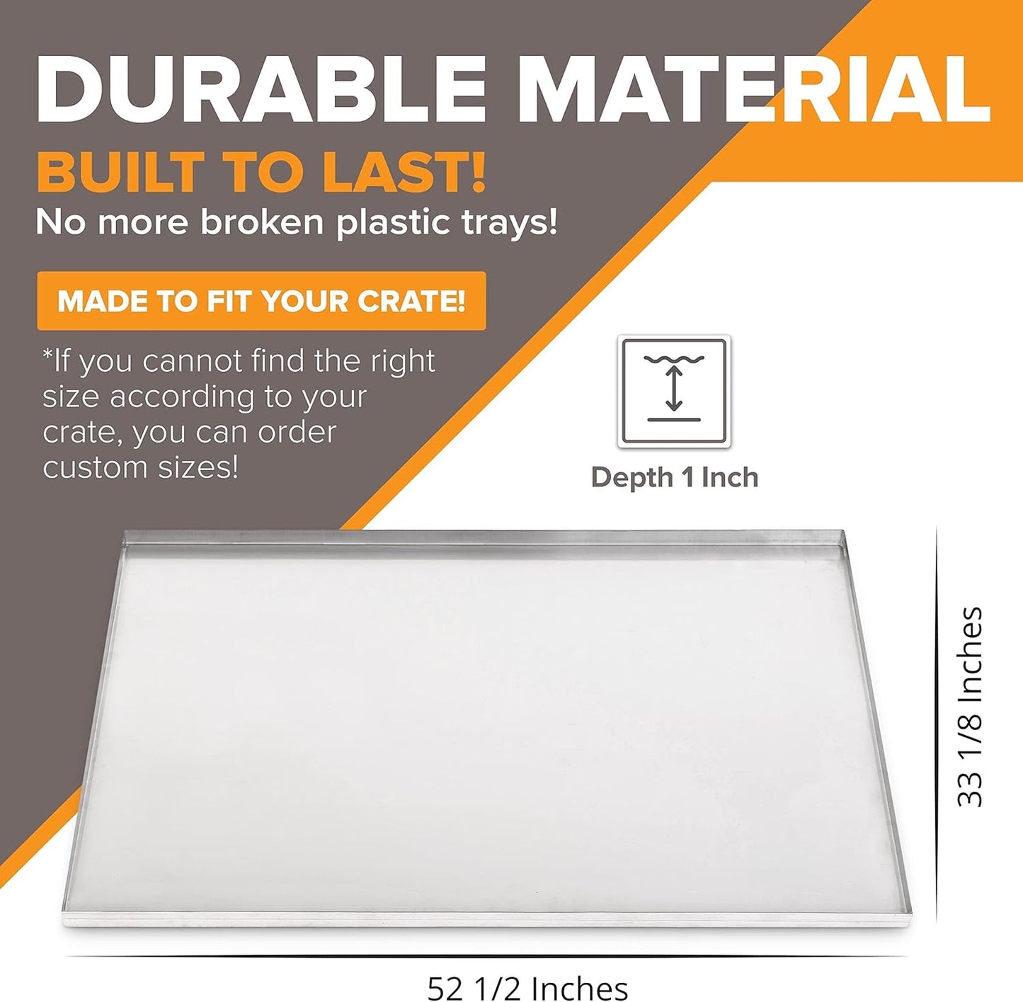 52.5" x 33.13" Metal Replacement Dog Crate Pan Chew Proof Crack Proof Pet Kennel Tray Central Dog Training Crate Pan Pet Supplies, Stainless Steel, 1" H