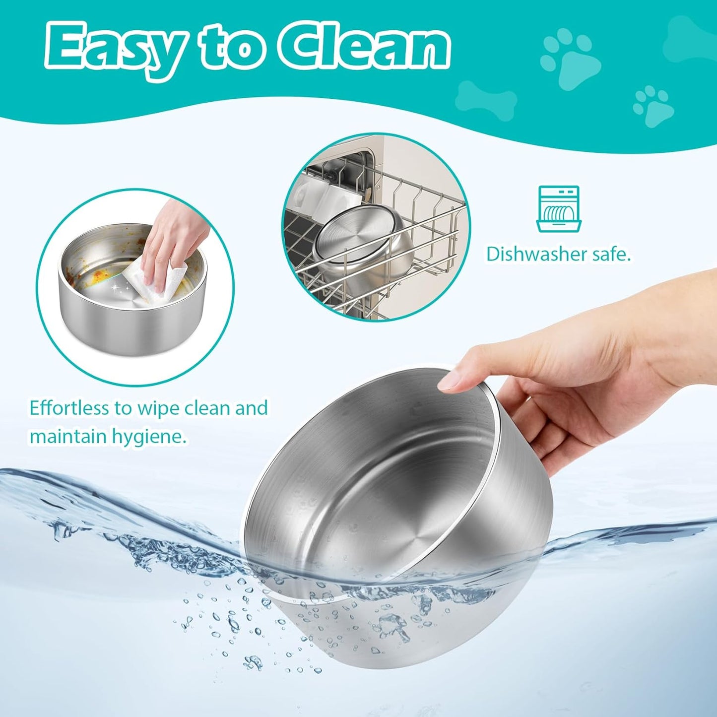 LIANLAI Stainless Steel Dog Bowls, Rust-Resistant Metal Dog Bowls for Medium, Spill Proof Puppy Food Bowl, Dishwasher Safe（40 oz