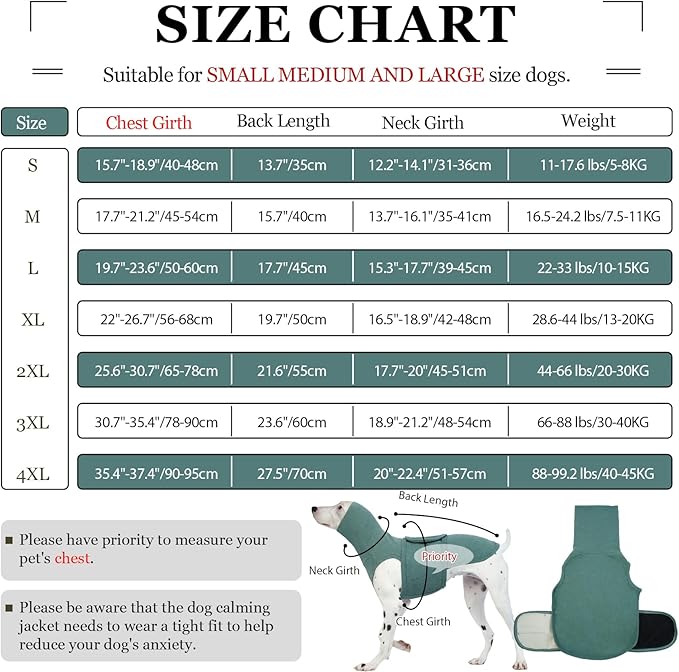 ROZKITCH Dog Anxiety Vest Calming Jacket with Hoodie Soft Ears Cover, Warm Clothes with Ear Wrap for Fireworks Travel Vet Visit Separation Anxiety Relief, Calming Shirt Wrap Green 2XL