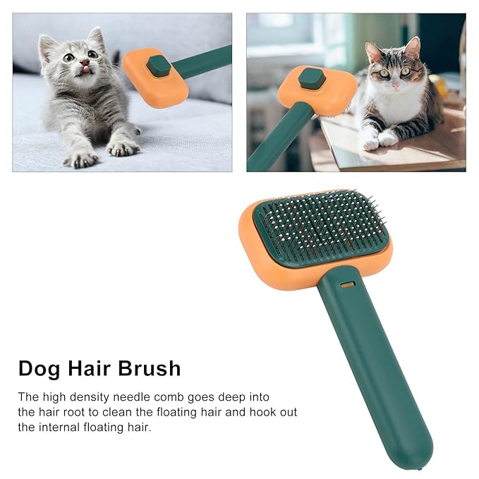 Dog Hair Brush, Self Cleaning Slicker Brush for Pets Cats Dogs Gentle Round Head Soft Needle Removes Floating Hair Comfortable Grip ABS Material 9 x 18cm (Orange Green)