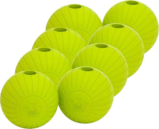 Chew King by Mammoth Supreme Rubber Dog Fetch Balls (8-Pack), Durable 2.5” Natural Rubber Balls with Safety Air Vent, High Bounce Fetch Toys for Aggressive Chewers, Launcher Compatible - Yellow