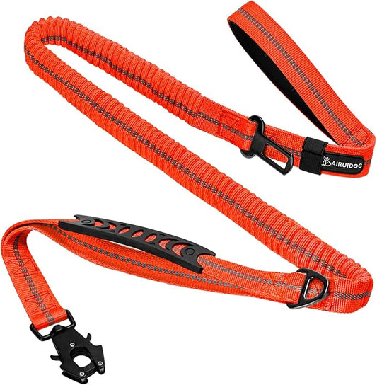 Heavy Duty Tactical Dog Leash, 4-6FT Shock Absorbing Bungee Leash with 2 Padded Handles, Metal Carabiner Clip, Car Seatbelt, Reflective leashes for Large Breed Dogs Medium Dog (Orange)