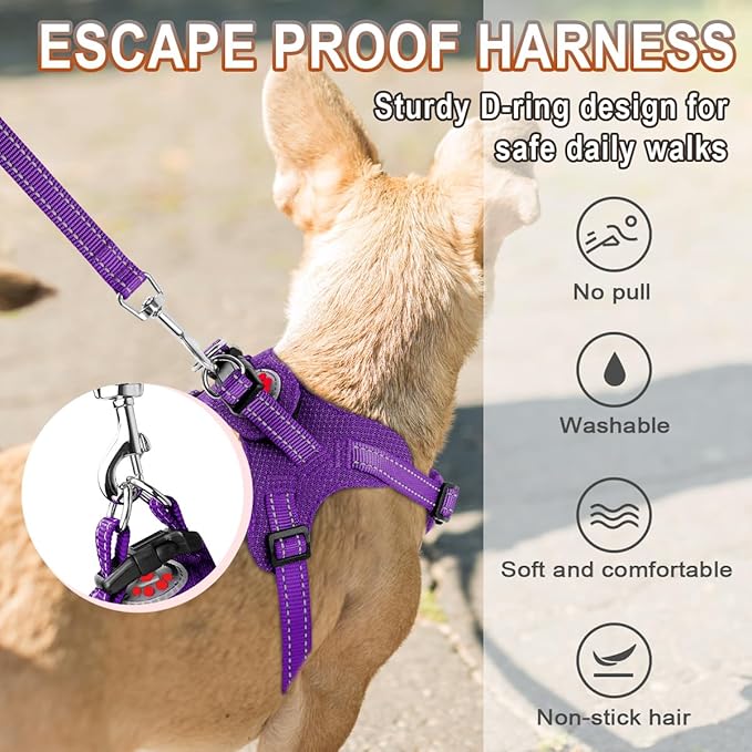 Dog Harness Step in Dog Vest Harness, Reflective Adjustable Puppy No Pull Harness Breathable Soft for Small and Medium Dogs Cats, Purple, XXS