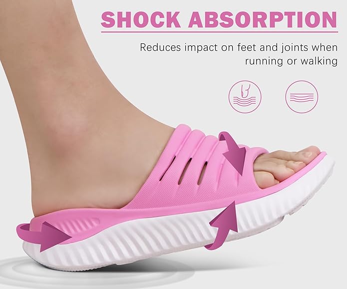 KuaiLu Womens Recovery Sandals With Comfortable Plantar Fasciitis Support,Ladies Orthotic Open Toe Sport Slides Thick Cushion Reduces Stress on Feet,Joints & Back Post-Exercise
