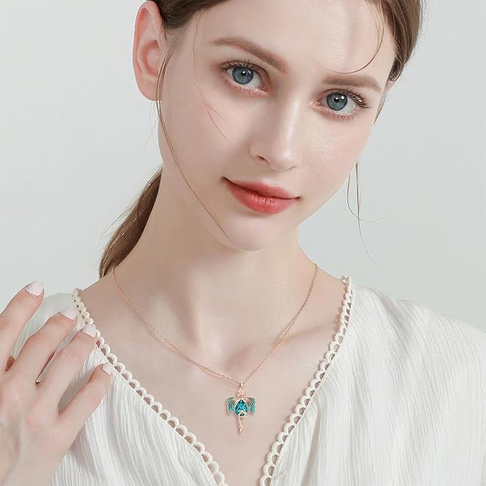 Dragon Necklace for Men Sterling Silver Birthstone Wyvern Necklace Embllished with Teardrop Shaped Crystal Jewelry for Women