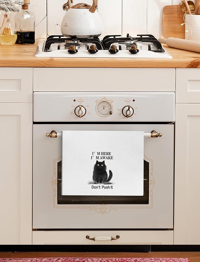 Funny Black Cat Kitchen Towels, Cat Lover Mom Lady Gifts Hand Towels for Bathroom Decor, Cute Black Kitty Kitten Decorative Dish Tea Towels for Kitchen, 16x24 Inch