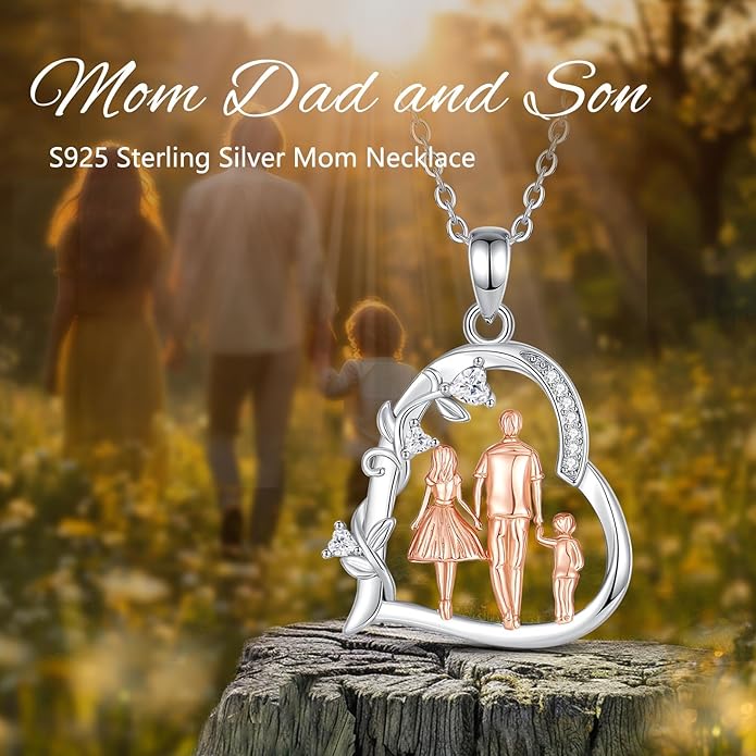 EUDORA Sterling Silver Mother Daughter Necklace for Women, Mama Son Daughter Necklace Pendant for Mom and Daughter,Mom Jewelry from Daughter Mother's Day Gift for Mother Daughter Aunt Grandma