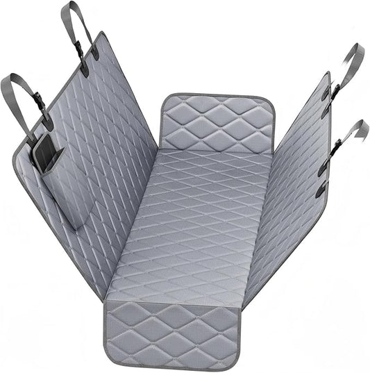 Dog Car Seat Cover for Back Seat with Hard Bottom,Waterproof Back Seat Extender for Dogs,Dog Hammock Dogs Bed for Cars, SUVs,Pet Seat Cover for Back Seat Holds 400lbs with Mesh Window & Pocket-Grey