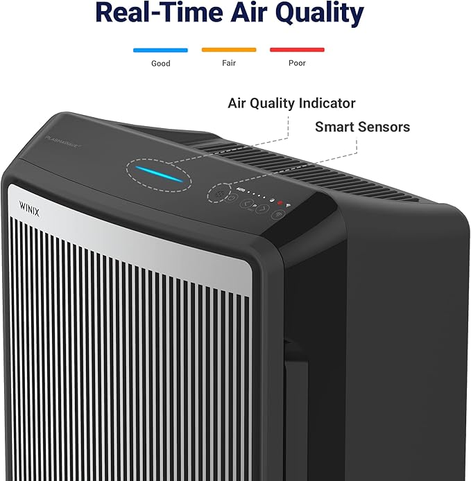 Winix 9800 4-Stage True Hepa Air Purifier with WiFi and PlasmaWave, 500 Sq Ft,Black,Large