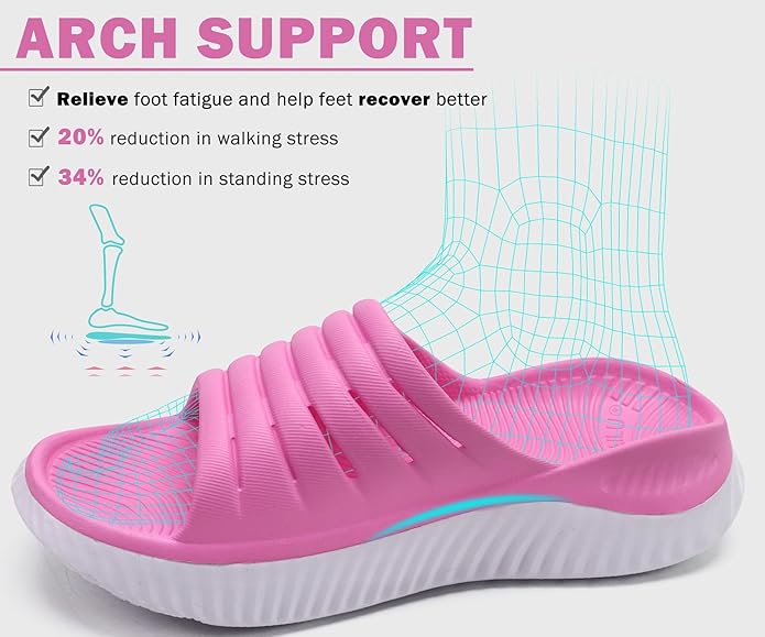 KuaiLu Womens Recovery Sandals With Comfortable Plantar Fasciitis Support,Ladies Orthotic Open Toe Sport Slides Thick Cushion Reduces Stress on Feet,Joints & Back Post-Exercise