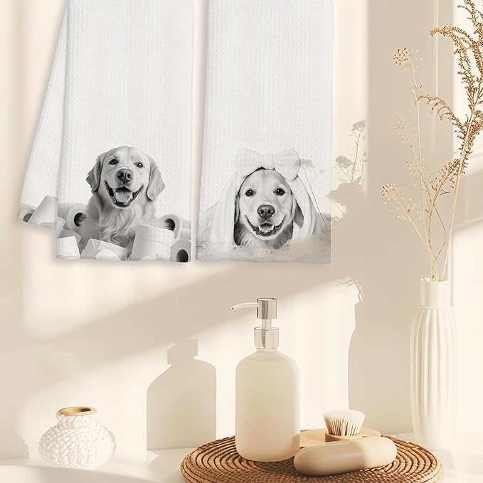 Funny Golden Retriever Decor Bathroom Hand Towels, Gifts for Golden Retriever Lovers, Cute Dog Hand Towels for Kids Bathroom Washroom Restroom, 16x24 Inch Set of 2