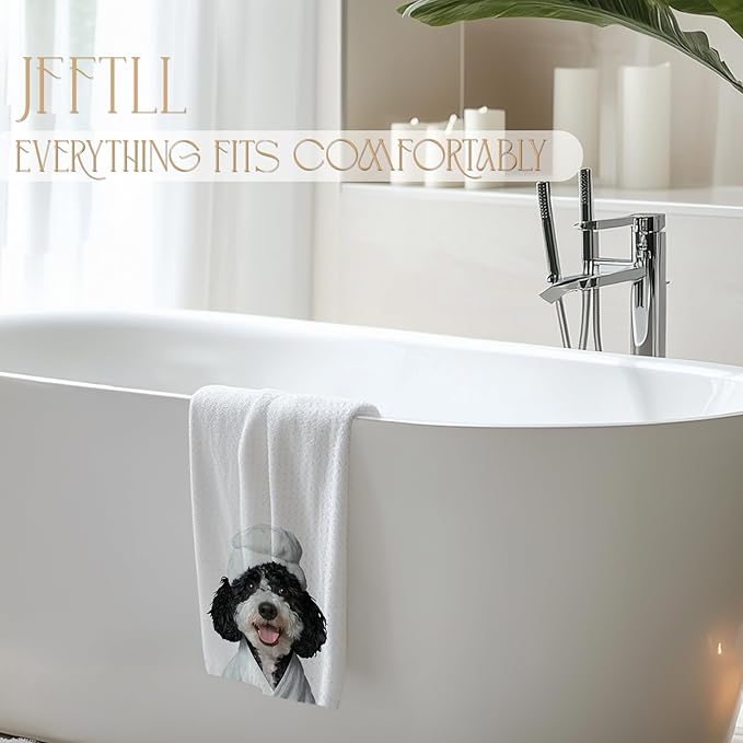 Funny Bathrobe Poodle Hand Towels for Bathroom Washroom Restroom, Poodle Bathroom Decor Hand Towels, Dog Mom Gift for Women Dog Lover, 16x24 Inch