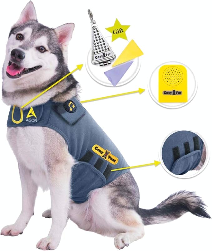 CozyVest® Dog Anxiety Vest 3-in-1 Music & Aromatherapy Shirt, Relaxing Sound & Essential Oil Scent Jacket, Fireworks Thunder Separation & Thunderstorm Canine Stress Relief Coat (Gray, XS [8-14 Lbs])