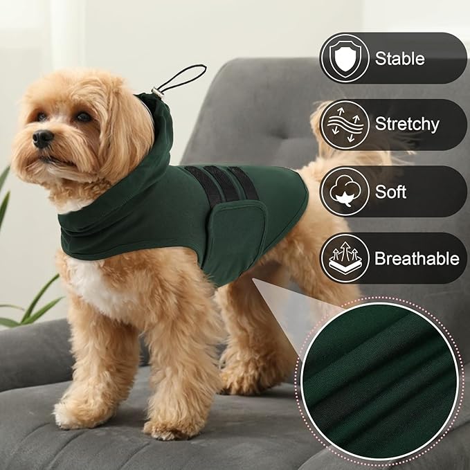 Calming Vest for Small Dogs-M,Adjustable Chest & Hood | Soft Lightweight Wrapped Shirt Relief Anxiety,Fear of Walking Out,Noise,Riverside,Fireworks (DarkGreen)